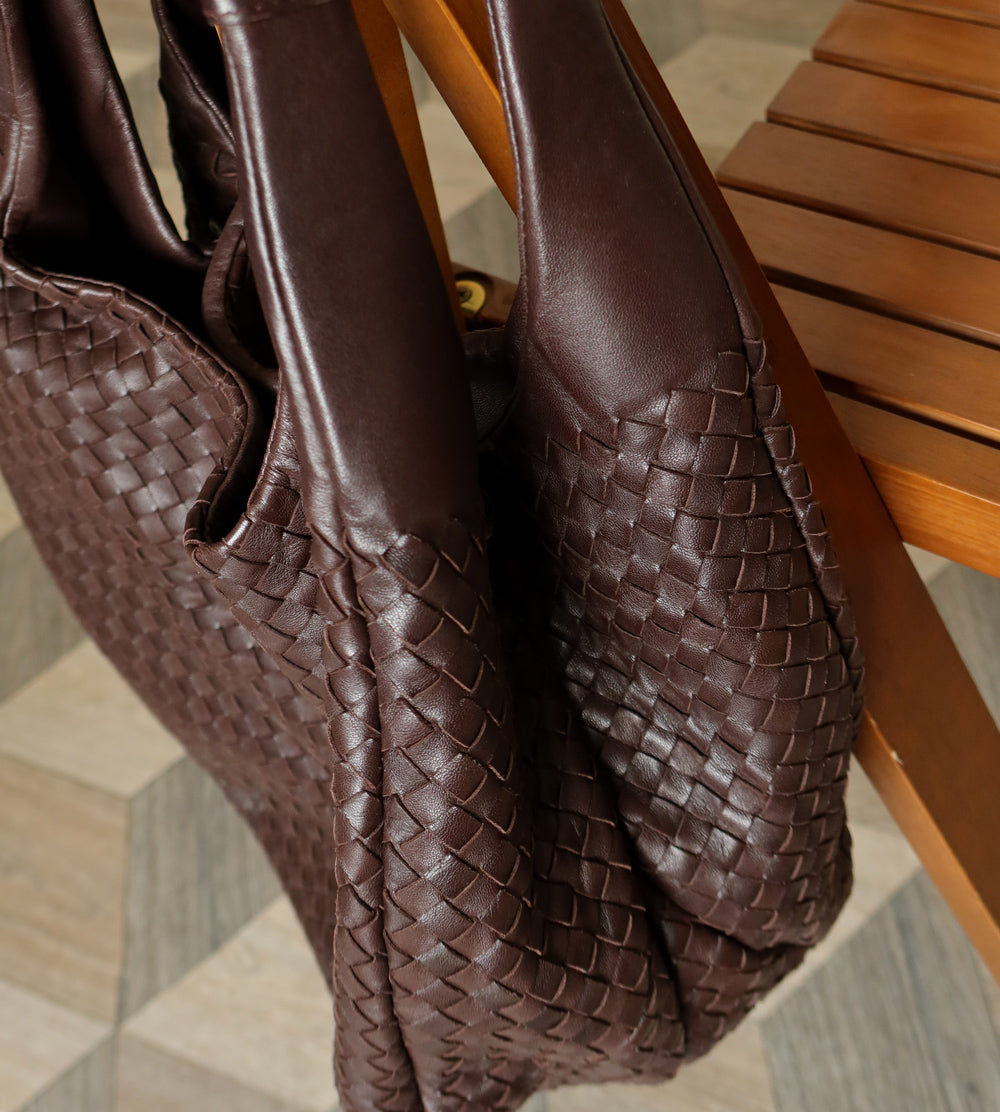 Bottega Veneta Vintage Brown Large Intrecciato Hobo Shoulder Bag