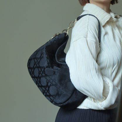 Christian Dior Vintage Black Cannage Dior Charm Shoulder Hobo Bag