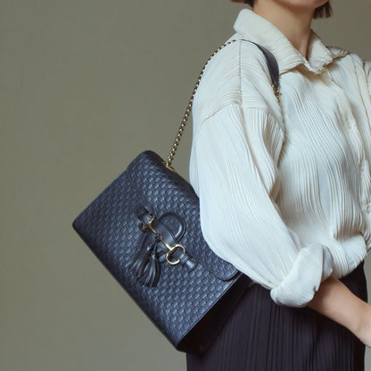 Gucci Vintage Dark Navy GG Guccissima Horsebit Chain Strap Shoulder Bag
