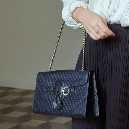 Gucci Vintage Dark Navy GG Guccissima Horsebit Chain Strap Shoulder Bag