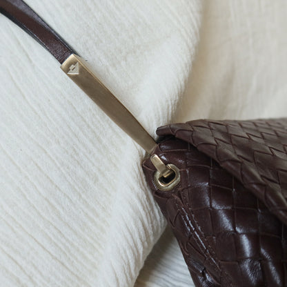 Bottega Veneta Vintage Dark Brown Leather Intrecciato Sardine Crossbody Flap Bag