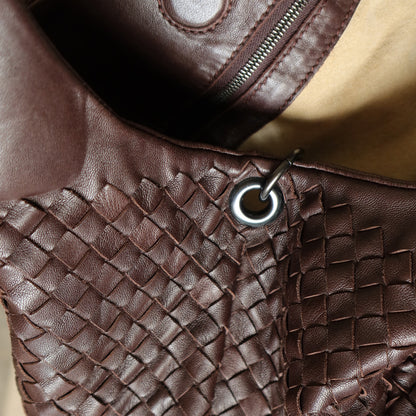 Bottega Veneta Vintage Brown Large Intrecciato Hobo Shoulder Bag