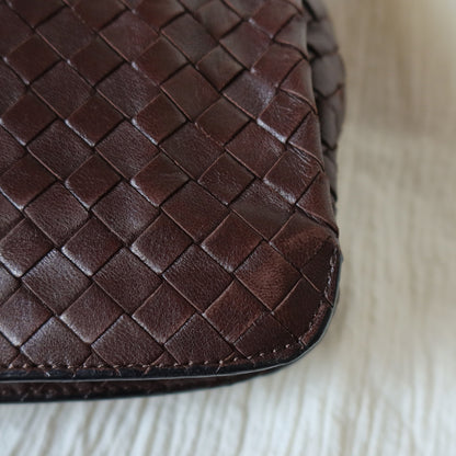 Bottega Veneta Vintage Dark Brown Leather Intrecciato Sardine Crossbody Flap Bag