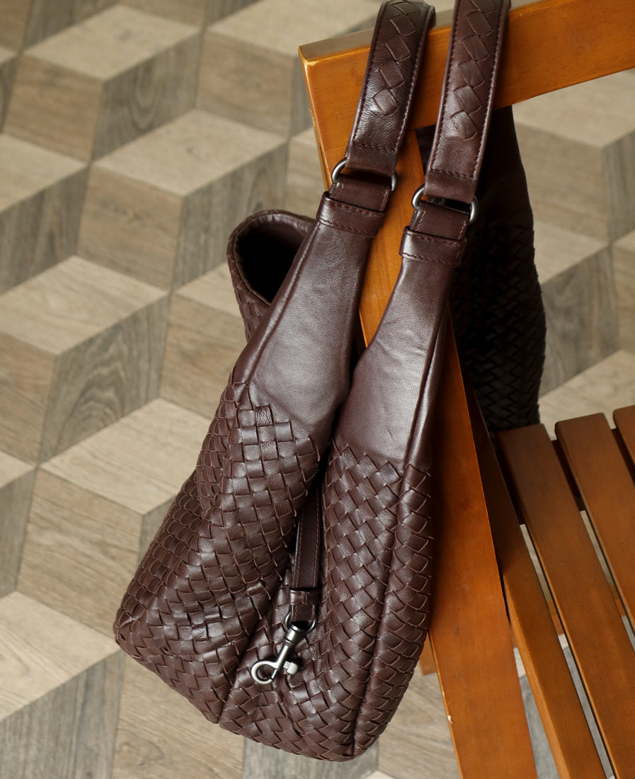 Bottega Veneta Vintage Brown Large Intrecciato Hobo Shoulder Bag