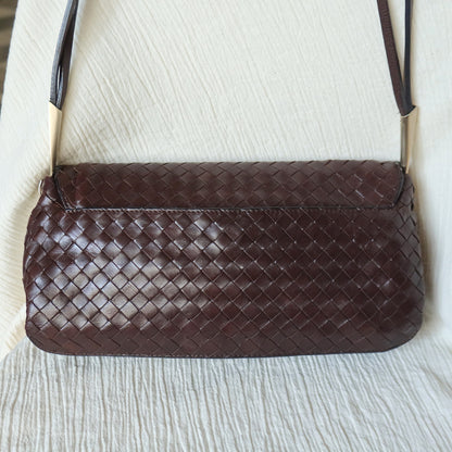 Bottega Veneta Vintage Dark Brown Leather Intrecciato Sardine Crossbody Flap Bag