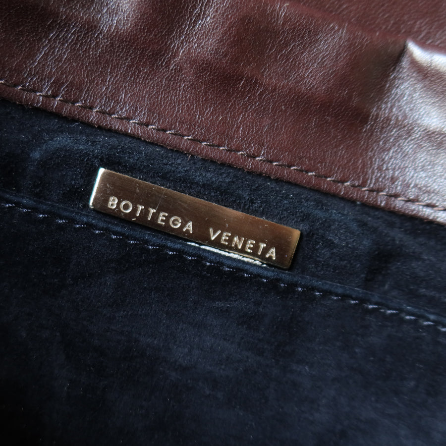 Bottega Veneta Vintage Dark Brown Leather Intrecciato Sardine Crossbody Flap Bag