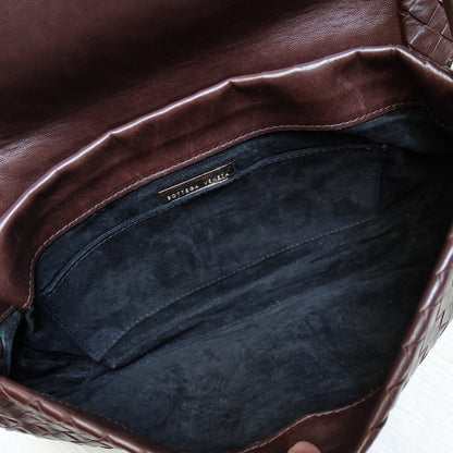 Bottega Veneta Vintage Dark Brown Leather Intrecciato Sardine Crossbody Flap Bag