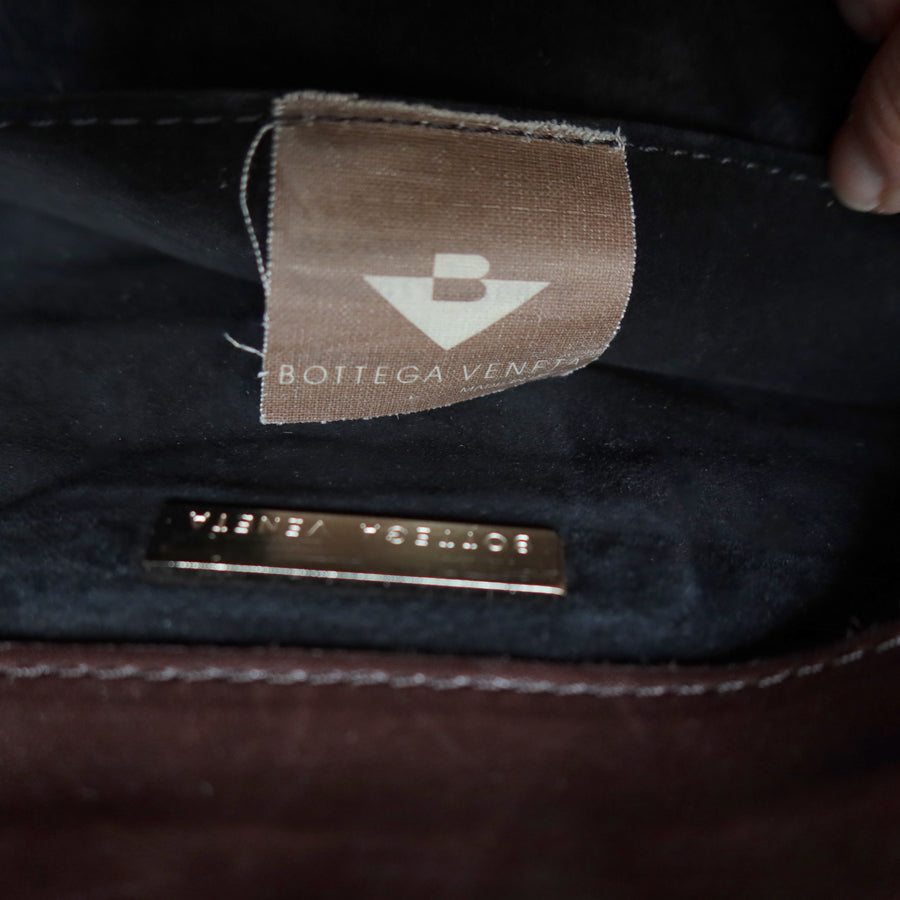 Bottega Veneta Vintage Dark Brown Leather Intrecciato Sardine Crossbody Flap Bag