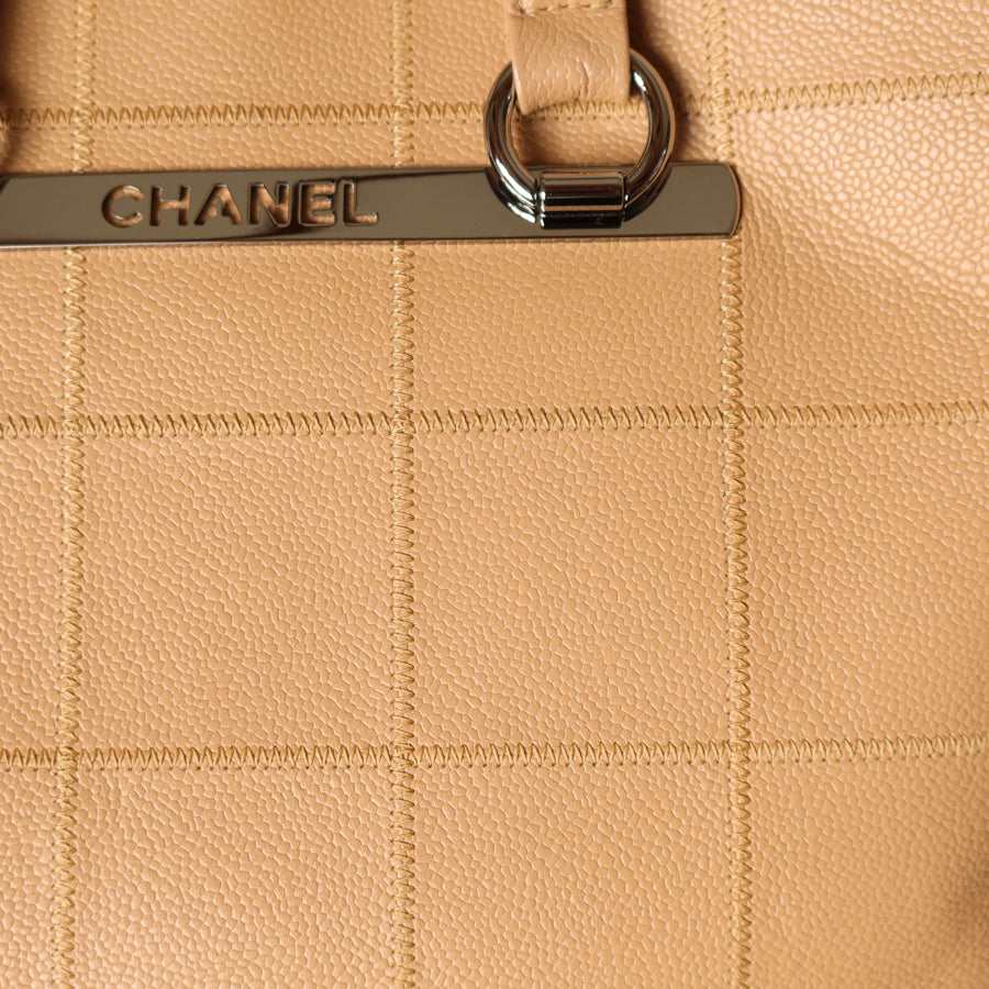 Chanel Vintage Chocolate Bar Stitching Light Pink Beige Calfskin Leather Shoulder Tote Bag