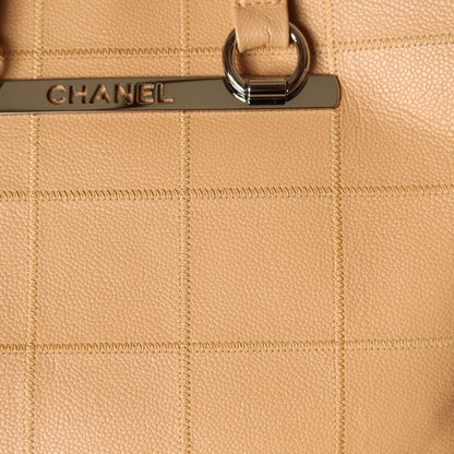 Chanel Vintage Chocolate Bar Stitching Light Pink Beige Calfskin Leather Shoulder Tote Bag