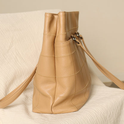 Chanel Vintage Chocolate Bar Stitching Light Pink Beige Calfskin Leather Shoulder Tote Bag