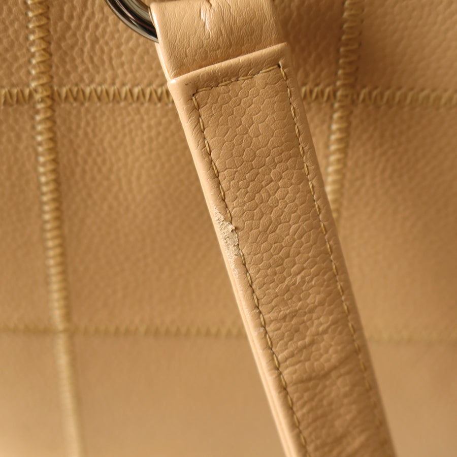 Chanel Vintage Chocolate Bar Stitching Light Pink Beige Calfskin Leather Shoulder Tote Bag