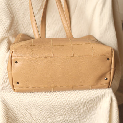 Chanel Vintage Chocolate Bar Stitching Light Pink Beige Calfskin Leather Shoulder Tote Bag