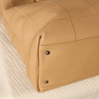 Chanel Vintage Chocolate Bar Stitching Light Pink Beige Calfskin Leather Shoulder Tote Bag