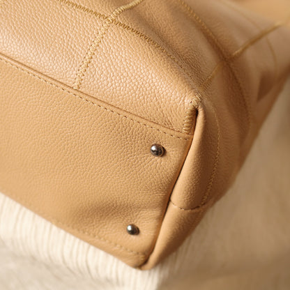 Chanel Vintage Chocolate Bar Stitching Light Pink Beige Calfskin Leather Shoulder Tote Bag
