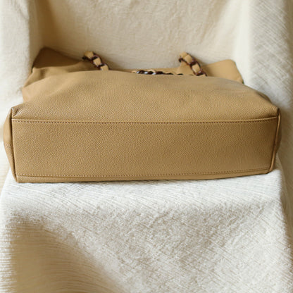 Chanel Vintage Light Beige Caviar Leather Tortoise shell Chain Shoulder Tote Bag