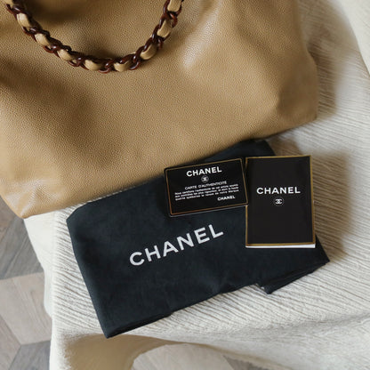 Chanel Vintage Light Beige Caviar Leather Tortoise shell Chain Shoulder Tote Bag