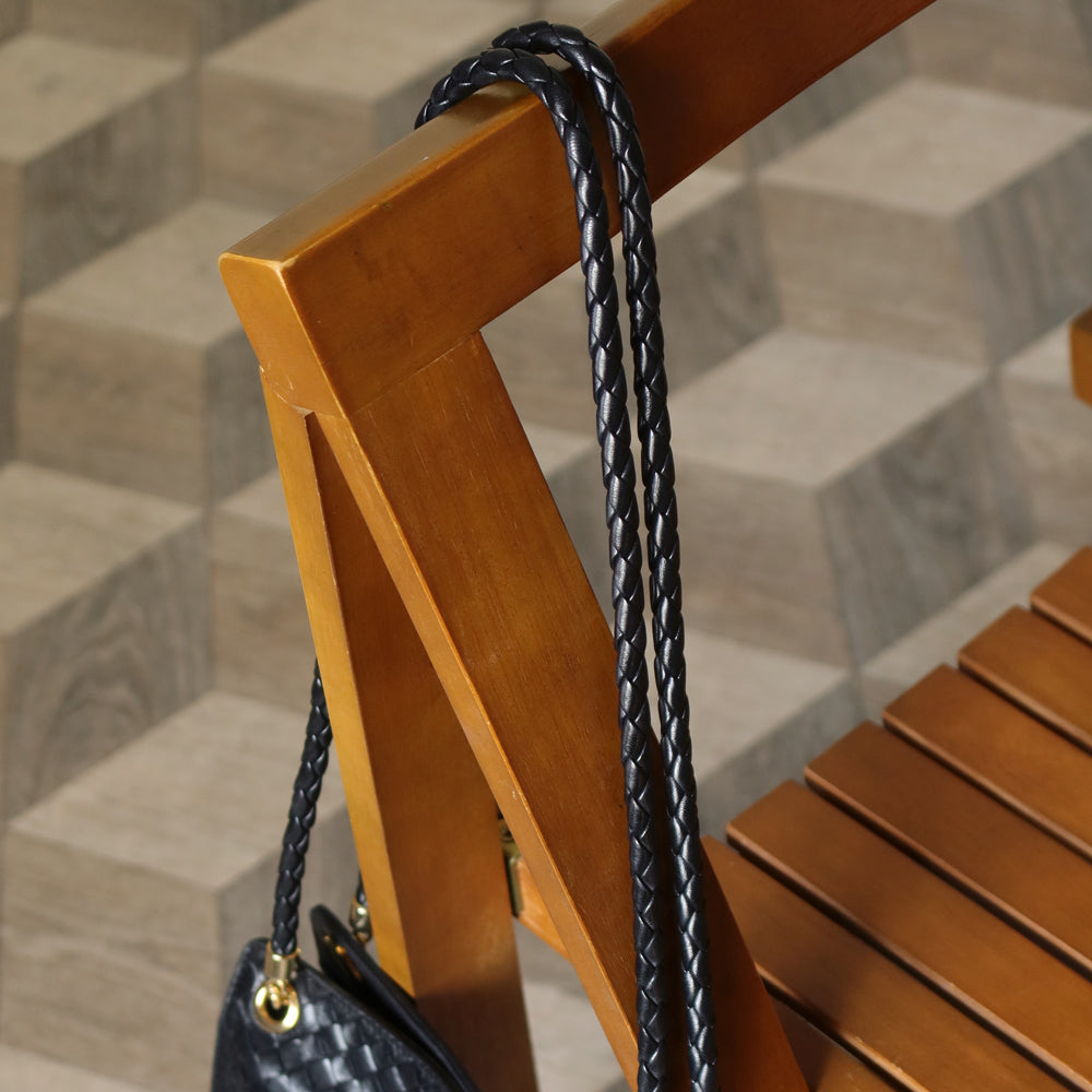 Bottega Veneta Vintage Black Leather Intrecciato Braided Strap Shoulder Bag
