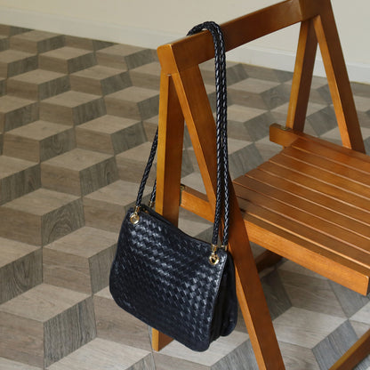 Bottega Veneta Vintage Black Leather Intrecciato Braided Strap Shoulder Bag