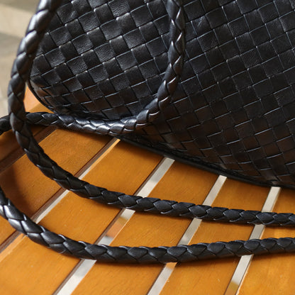 Bottega Veneta Vintage Black Leather Intrecciato Braided Strap Shoulder Bag