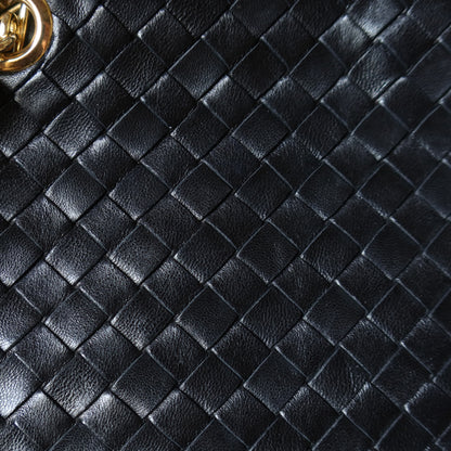Bottega Veneta Vintage Black Leather Intrecciato Braided Strap Shoulder Bag