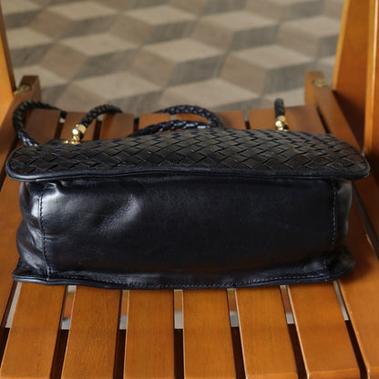 Bottega Veneta Vintage Black Leather Intrecciato Braided Strap Shoulder Bag