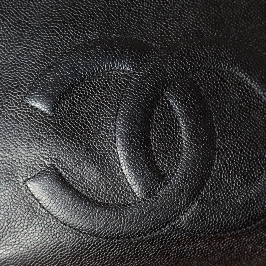 Chanel Vintage Black Caviar Leather CC Turn lock Coco mark double sided Shoulder Bag