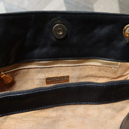 Bottega Veneta Vintage Black Leather Intrecciato Braided Strap Shoulder Bag