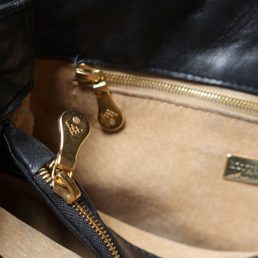 Bottega Veneta Vintage Black Leather Intrecciato Braided Strap Shoulder Bag