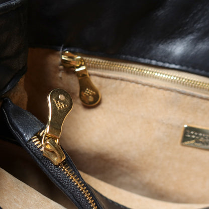 Bottega Veneta Vintage Black Leather Intrecciato Braided Strap Shoulder Bag