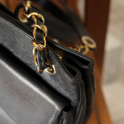 Chanel Vintage Black Caviar Leather CC Turn lock Coco mark double sided Shoulder Bag