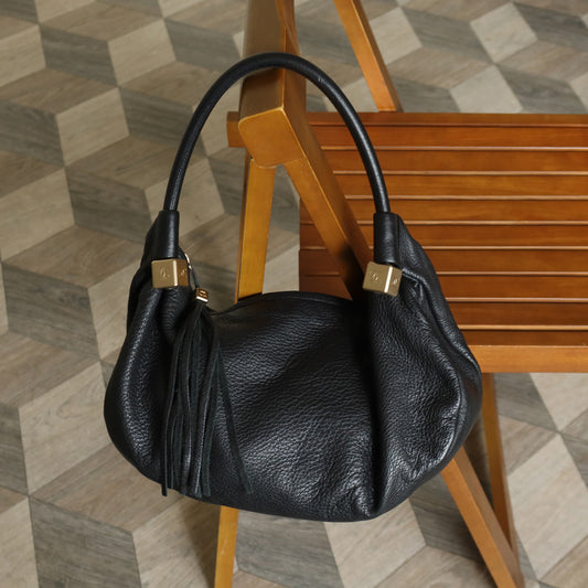 Chanel Vintage Black Calfskin CC Dice Fringe Charm 2way Hobo Bag S2