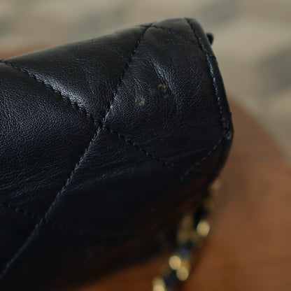 Rare Chanel Vintage Black Lambskin Diamond Quilted Logo Brooch Flap Bag