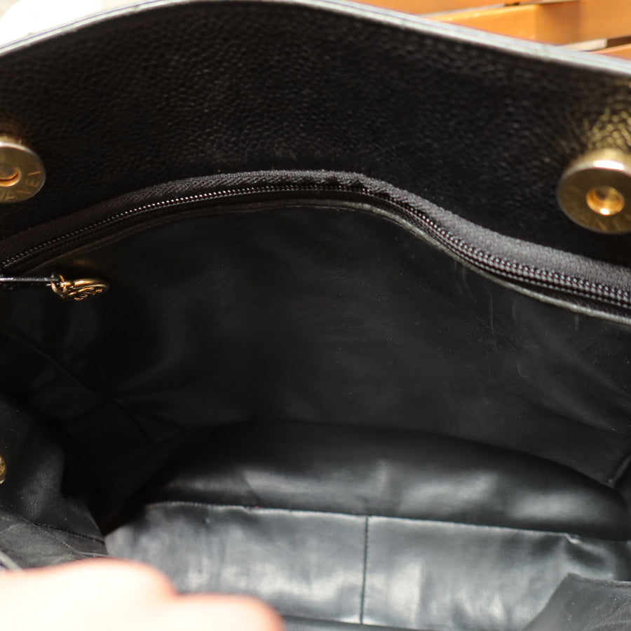 Chanel Vintage Black Caviar Leather CC Turn lock Coco mark double sided Shoulder Bag
