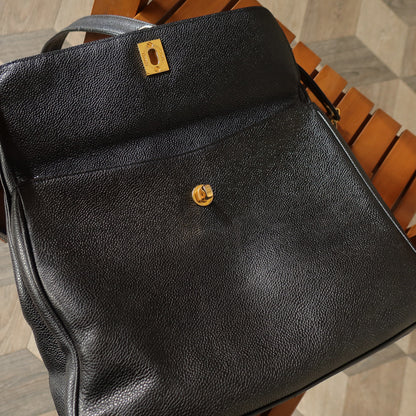 Chanel Vintage Black Caviar Leather CC Turn lock Coco mark double sided Shoulder Bag