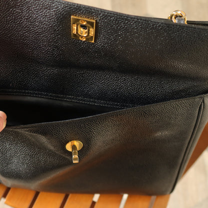 Chanel Vintage Black Caviar Leather CC Turn lock Coco mark double sided Shoulder Bag