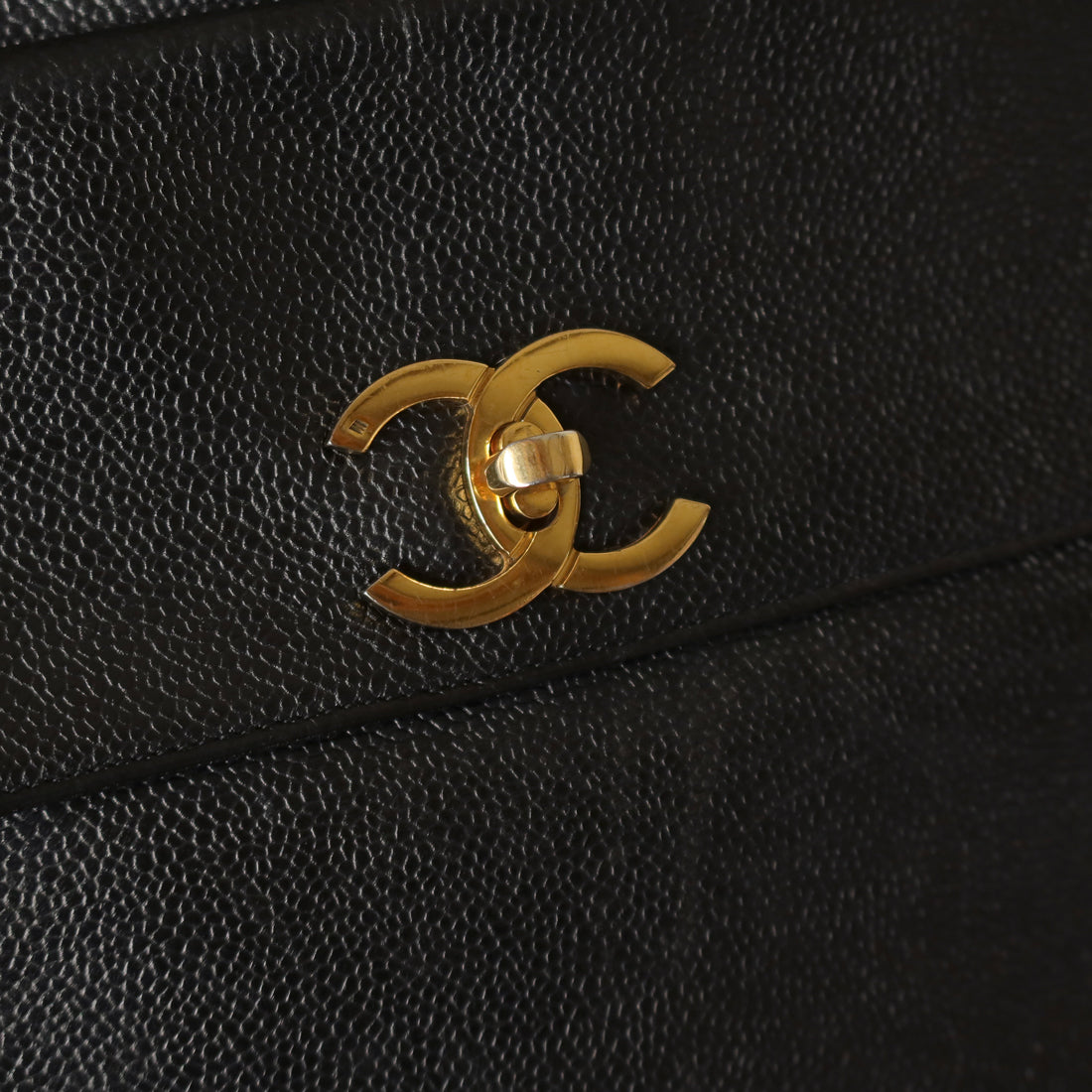 Chanel Vintage Black Caviar Leather CC Turn lock Coco mark double sided Shoulder Bag
