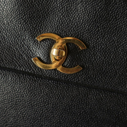 Chanel Vintage Black Caviar Leather CC Turn lock Coco mark double sided Shoulder Bag