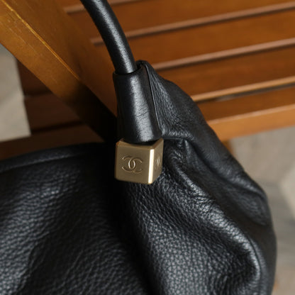 Chanel Vintage Black Calfskin CC Dice Fringe Charm 2way Hobo Bag