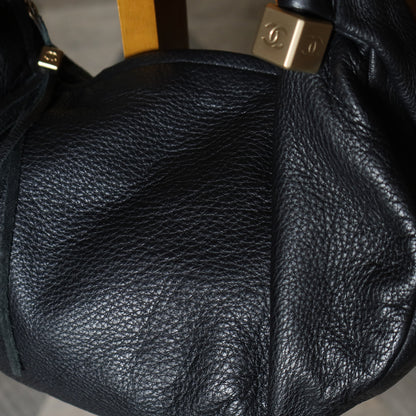 Chanel Vintage Black Calfskin CC Dice Fringe Charm 2way Hobo Bag