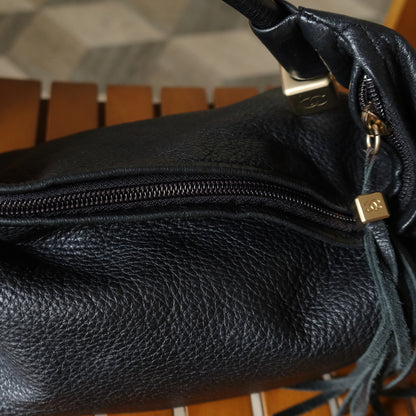Chanel Vintage Black Calfskin CC Dice Fringe Charm 2way Hobo Bag