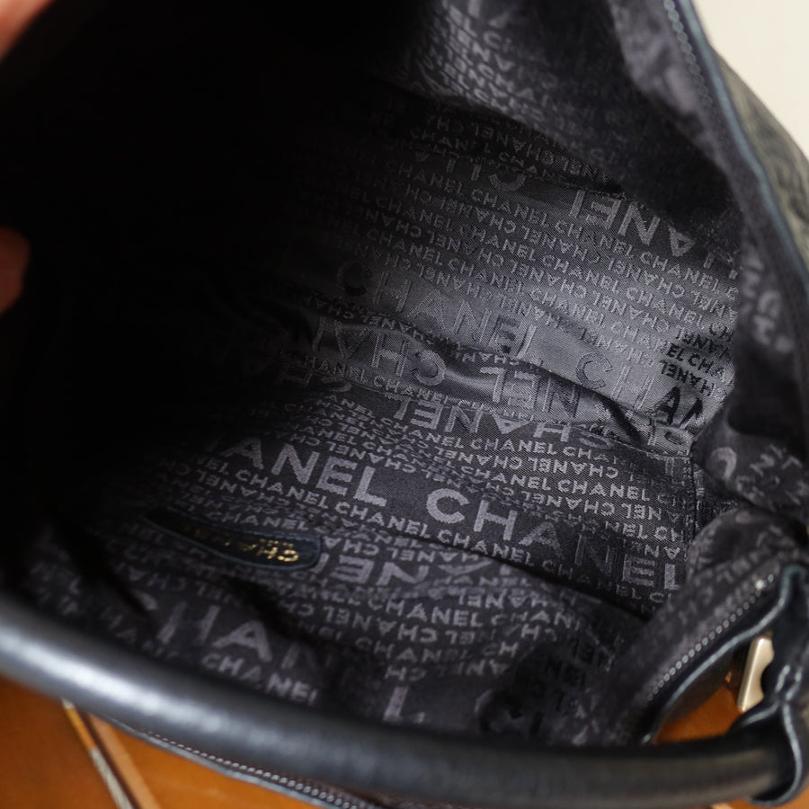 Chanel Vintage Black Calfskin CC Dice Fringe Charm 2way Hobo Bag
