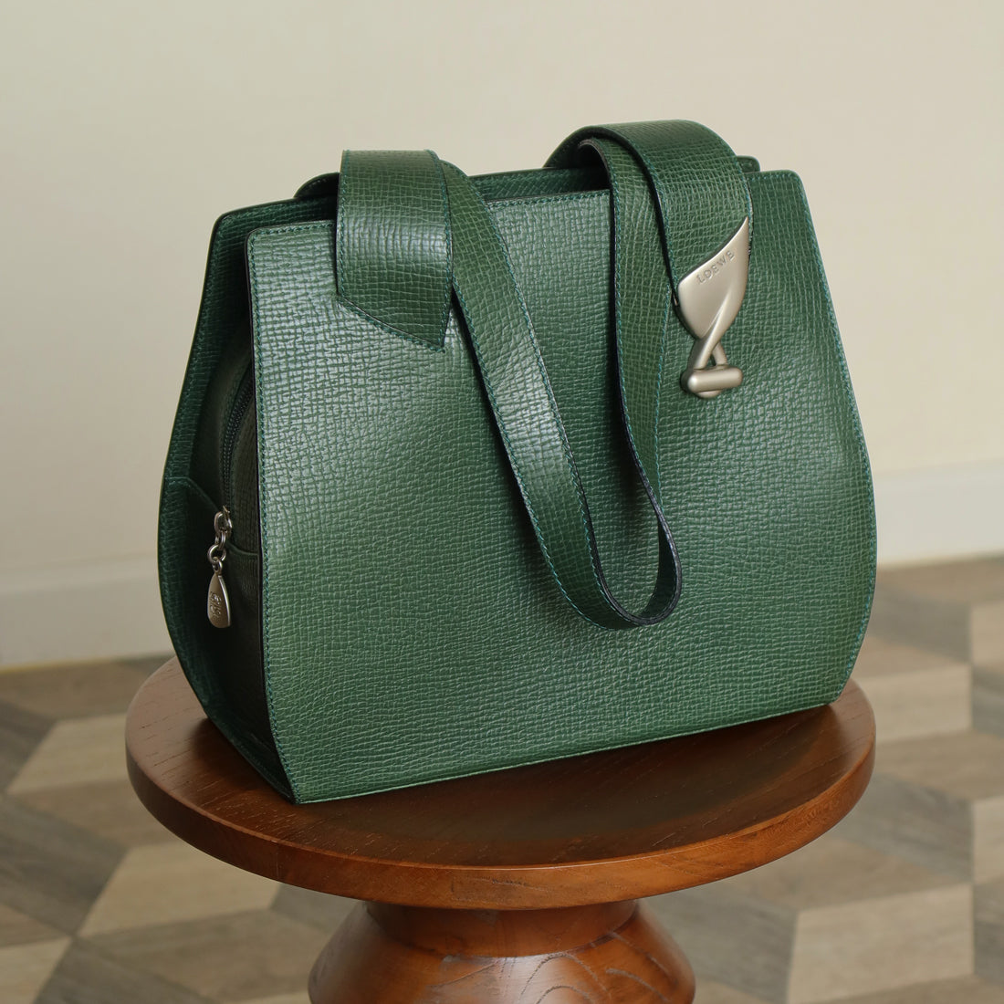 Loewe Vintage Emerald green Leather Knot charm Rounded Shoulder Bag