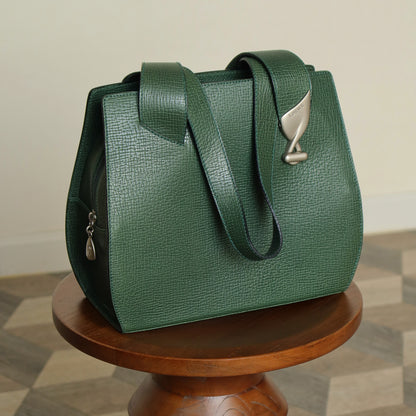 Loewe Vintage Emerald green Leather Knot charm Rounded Shoulder Bag