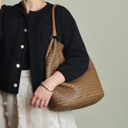 Bottega Veneta Vintage Caramel Brown Intrecciato Ring Hobo style Bucket Shoulder Bag