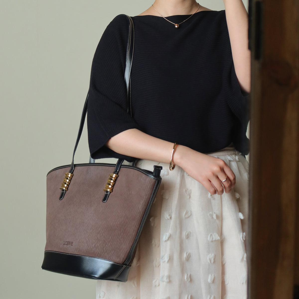 Loewe Vintage Black Brown Velazquez Leather Large Shopper Shoulder Bag