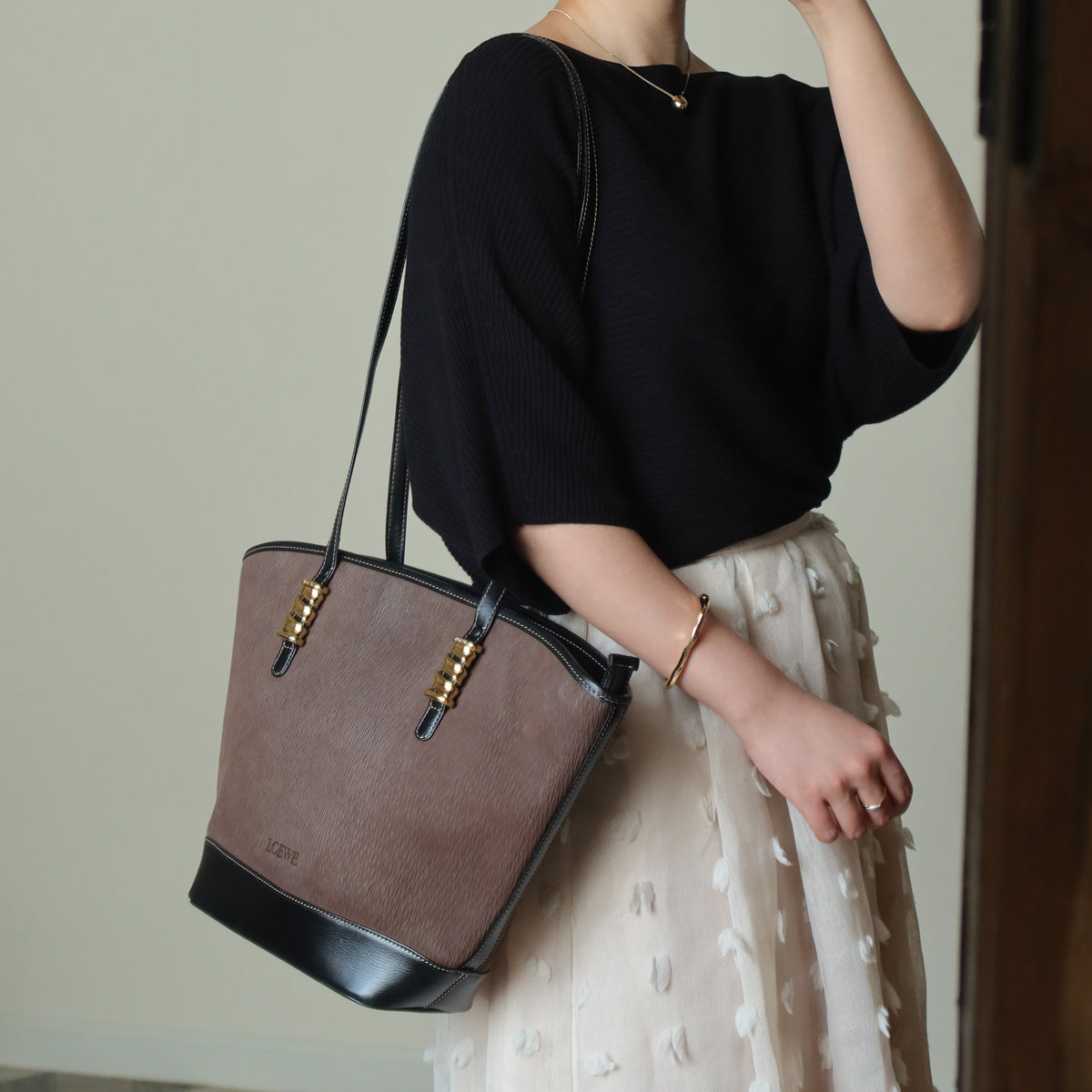 Loewe Vintage Black Brown Velazquez Leather Large Shopper Shoulder Bag