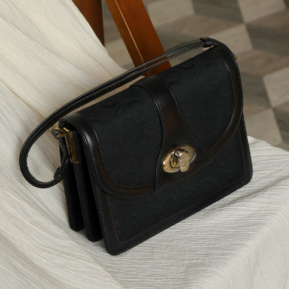 Celine Vintage Black Horse Carriage Triomphe Turn Lock Shoulder Bag