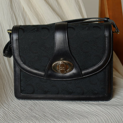 Celine Vintage Black Horse Carriage Triomphe Turn Lock Shoulder Bag