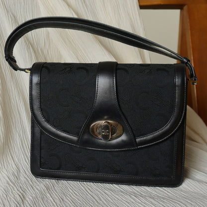 Celine Vintage Black Horse Carriage Triomphe Turn Lock Shoulder Bag
